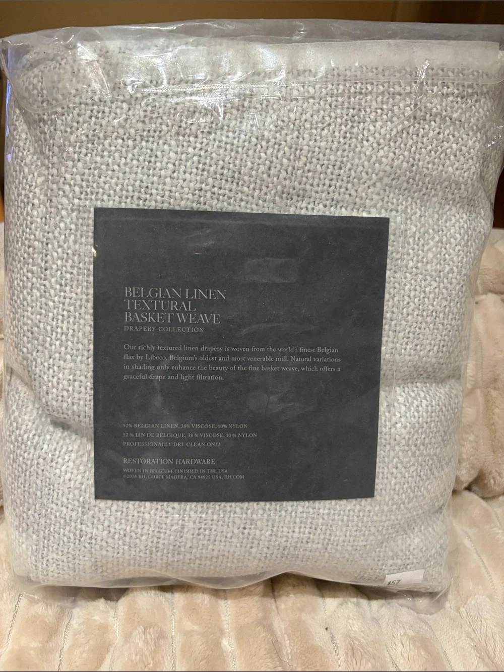Restoration Hardware Belgian Linen Textured basket weave mesh rod pocket 50x96
